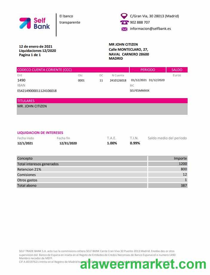 Spain Self Bank excel pdf